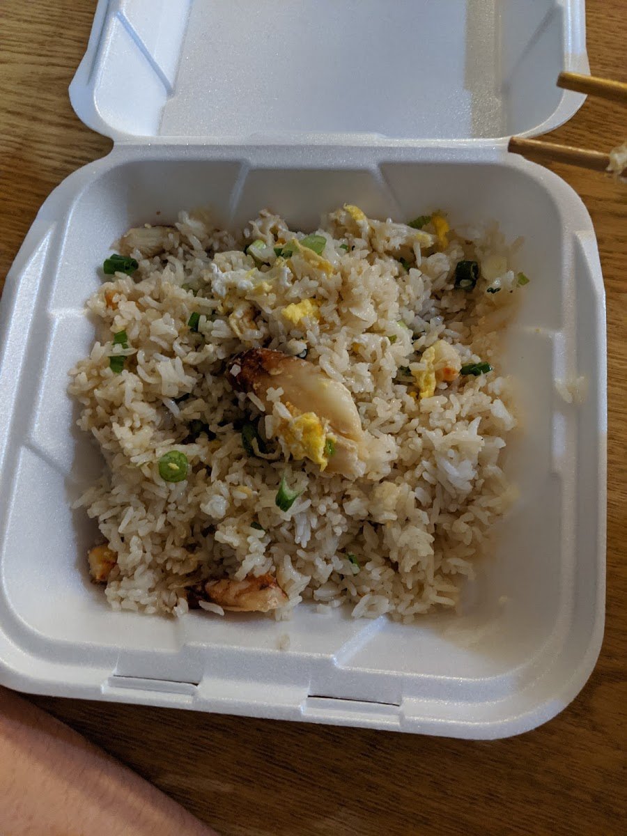 Fried rice in a takeout container from Kindee Thai